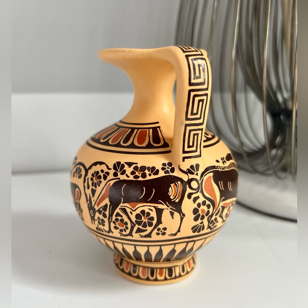 Small Greek Vase Jug Corinthian Design Handmade in Greece Earth Tones